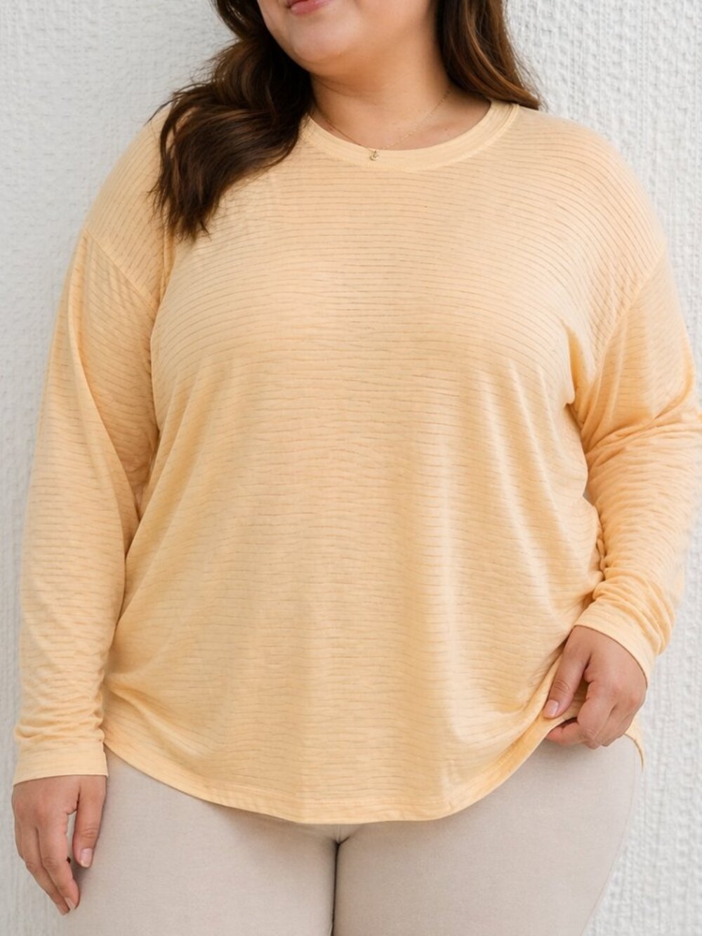 Mono B Plus Size Orange Cream Sheer Keyhole Back Athletic Long Sleeve Top 1X NWT